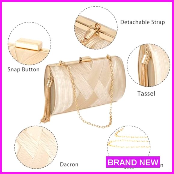 Elegant Evening Clutch with Tassel Removable Chain Straps Formal Wedding Party